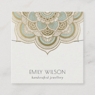 Tarjeta De Visita Cuadrada Elegante Ornate Gold Verde azulado pantalla de col