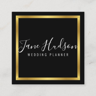 Tarjeta De Visita Cuadrada Elegante oro negro minimalista editable 2.5x2.5