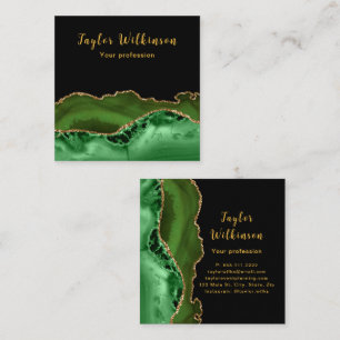 Tarjeta De Visita Cuadrada Elegante oro y oscuro agato verde