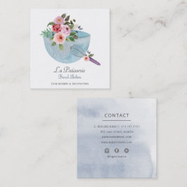 Tarjeta De Visita Cuadrada Elegante panadería Boda Floral Azul