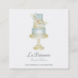Tarjeta De Visita Cuadrada Elegante panadería Boda Floral Azul
