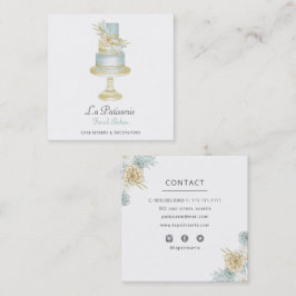 Tarjeta De Visita Cuadrada Elegante panadería Boda Floral Azul