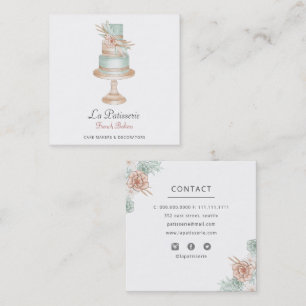 Tarjeta De Visita Cuadrada Elegante panadería de Boda floral de coral