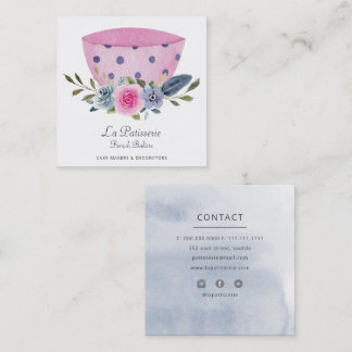 Tarjeta De Visita Cuadrada Elegante panadería de pastelería Boda de flores ro