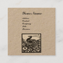 TARJETA DE VISITA CUADRADA ELEGANTE PAPEL KRAFT MONOGRAMA PAVO REAL BLANCO NE