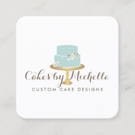 Tarjeta De Visita Cuadrada Elegante pastel azul con decoración de pasteles fl