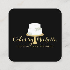 Tarjeta De Visita Cuadrada Elegante pastel blanco con decoración de pasteles
