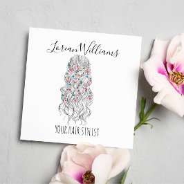 Tarjeta De Visita Cuadrada Elegante Pastel Bride Wavy Hair Estilo Floral