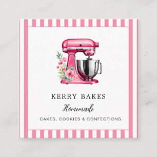 Tarjeta De Visita Cuadrada elegante Pastelería & Confitería de acuarela rosa 