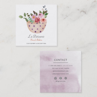 Tarjeta De Visita Cuadrada Elegante pastelería de Boda floral de envergadura