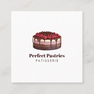 Tarjeta De Visita Cuadrada Elegante pastelería de torta de frambuesa color a