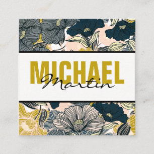 Tarjeta De Visita Cuadrada Elegante patrón de línea floral Dibujo creativo