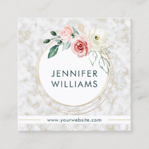 Tarjeta De Visita Cuadrada Elegante patrón floral rosado de color blanco