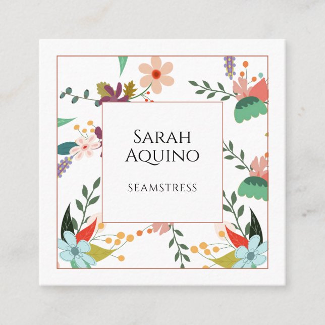 Tarjeta De Visita Cuadrada Elegante patrón floral Seamstress (Anverso)