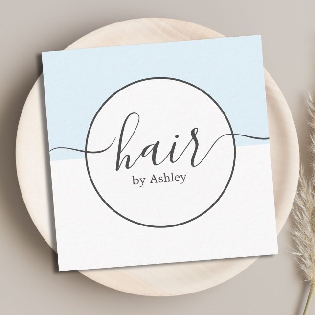 Tarjeta De Visita Cuadrada Elegante peluquero de círculo blanco azul (Subido por el creador)