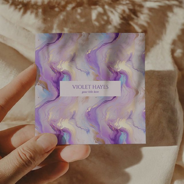 Tarjeta De Visita Cuadrada Elegante Personalizado de Mármol Púrpura y Turques (Subido por el creador)