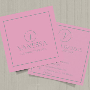 Tarjeta De Visita Cuadrada Elegante Personalizado de monograma moderno rosado