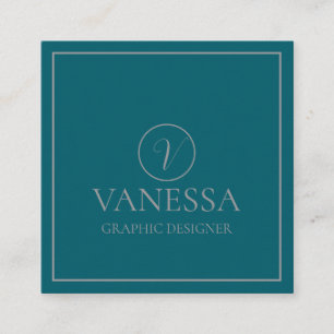 Tarjeta De Visita Cuadrada Elegante Personalizado de Monograma Verde Verde Mo