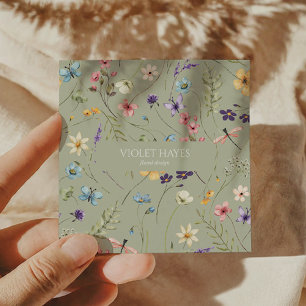 Tarjeta De Visita Cuadrada Elegante Personalizado Floral de Flor Silvestre