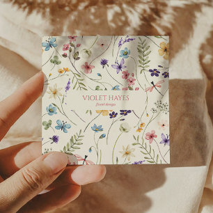 Tarjeta De Visita Cuadrada Elegante Personalizado Floral de Flor Silvestre