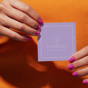 Tarjeta De Visita Cuadrada Elegante Personalizado Monograma de Lavanda