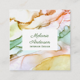 Tarjeta De Visita Cuadrada Elegante Personalizado Pastel Verde Rubor Rosa