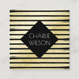 Tarjeta De Visita Cuadrada Elegante pintura de Relieve metalizado dorado negr