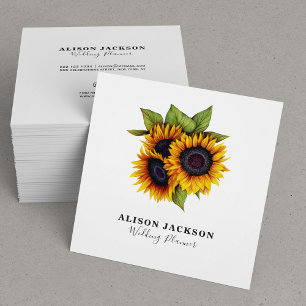 Tarjeta De Visita Cuadrada Elegante planificador de bodas simple de girasoles