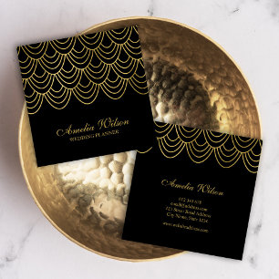 Tarjeta De Visita Cuadrada Elegante planificador de eventos Black Faux Gold G