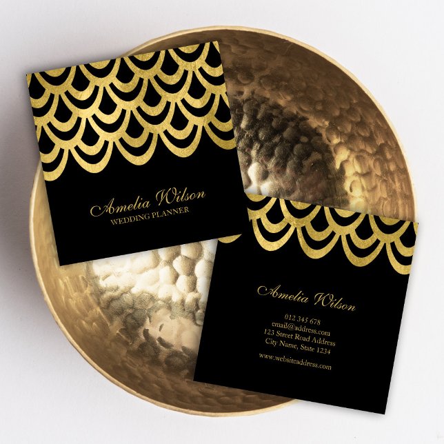 Tarjeta De Visita Cuadrada Elegante Planificador de Eventos Negra Negrita Geo (Subido por el creador)