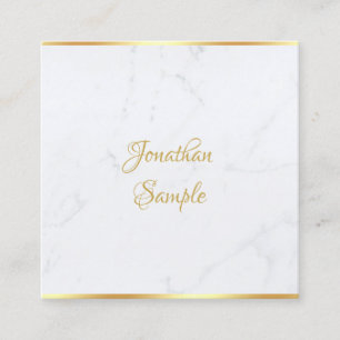 Tarjeta De Visita Cuadrada Elegante plantilla de escritura moderna de oro de