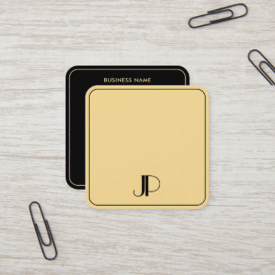 Tarjeta De Visita Cuadrada Elegante Plantilla Monograma Lujoso Negro Y Oro