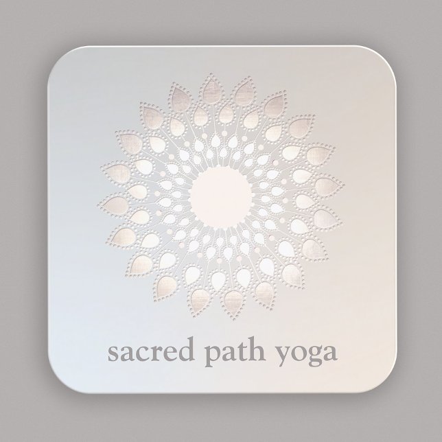 Tarjeta De Visita Cuadrada Elegante Plata Blanca Lotus Floral Flor Mandala (Subido por el creador)