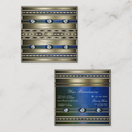 Tarjeta De Visita Cuadrada Elegante Plata Efecto Azul y Mármol Verde Patten