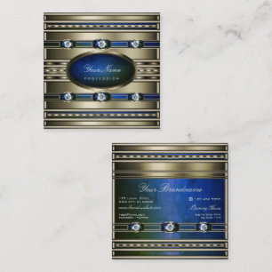 Tarjeta De Visita Cuadrada Elegante Plata Efecto Azul y Mármol Verde Patten