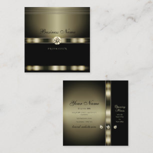 Tarjeta De Visita Cuadrada Elegante platino plateado y negro con diamantes