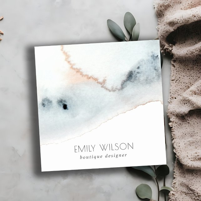 Tarjeta De Visita Cuadrada Elegante playa suave Aqua Blue Gold (Subido por el creador)