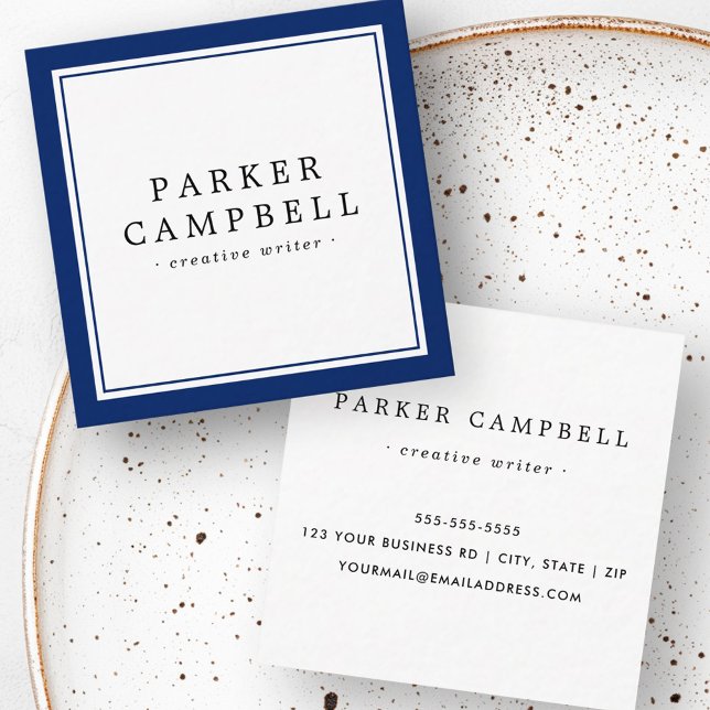 Tarjeta De Visita Cuadrada Elegante profesional de la frontera azul marino mi (Elegant navy blue border professional minimalist square business card)
