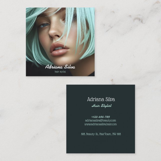 Tarjeta De Visita Cuadrada Elegante profesional de peluquería Plaza moderna (Anverso / Reverso)