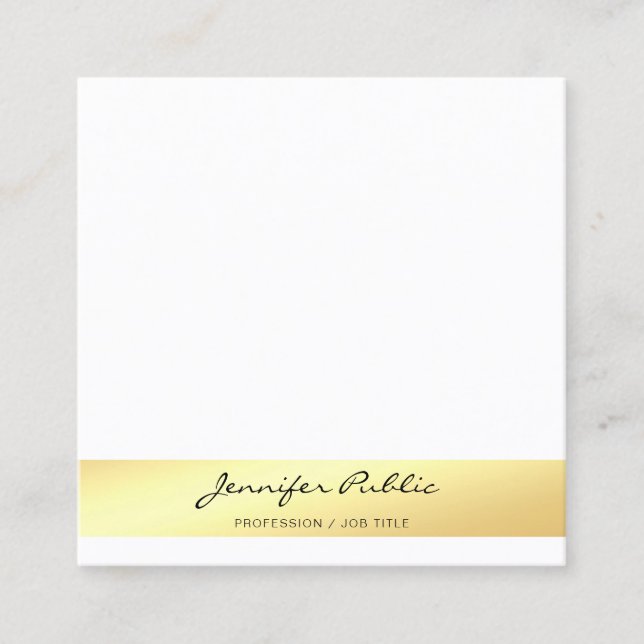 Tarjeta De Visita Cuadrada Elegante profesional elegante Faux Gold White (Anverso)