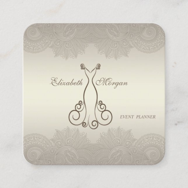 Tarjeta De Visita Cuadrada Elegante Profesional Elegante, Lace, Vestido (Anverso)
