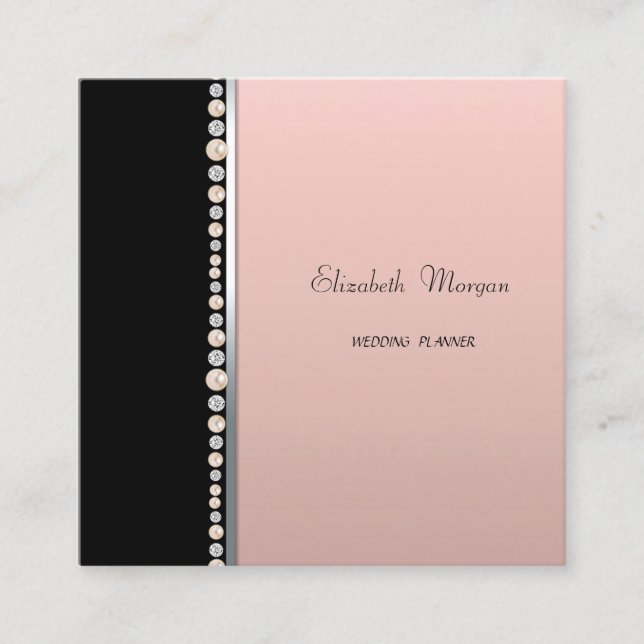 Tarjeta De Visita Cuadrada Elegante Profesional Elegante, Negro,Perlas (Anverso)