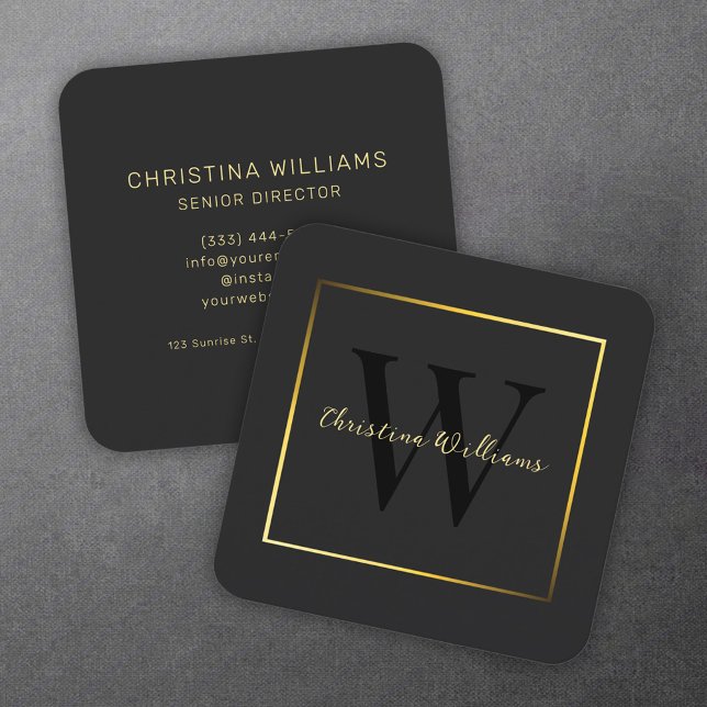 Tarjeta De Visita Cuadrada Elegante profesional Minimalista de oro negro mode (Elegant Modern Minimalist Black Gold Professional Square Business Card)