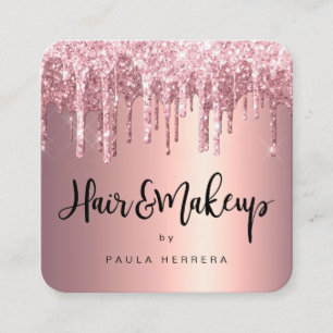 Tarjeta De Visita Cuadrada Elegante purpurina de cobre rosa dorado gotea maqu