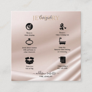 Tarjeta De Visita Cuadrada Elegante Purpurina de oro Jewelry Care Square Busi