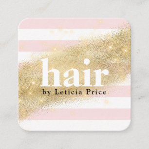 Tarjeta De Visita Cuadrada Elegante purpurina dorado rayas pelo