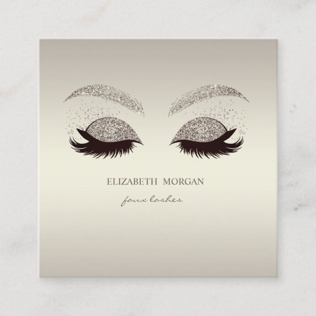 Tarjeta De Visita Cuadrada Elegante Purpurina moderno sofisticado Faux Lashes (Anverso)
