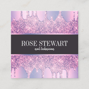 Tarjeta De Visita Cuadrada Elegante purpurina violeta gotea uñas