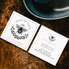 Tarjeta De Visita Cuadrada Elegante Queen Bee Black White Gold Business