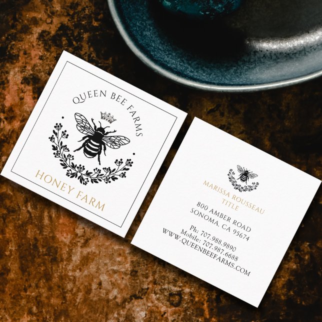 Tarjeta De Visita Cuadrada Elegante Queen Bee Black White Gold Business (Subido por el creador)